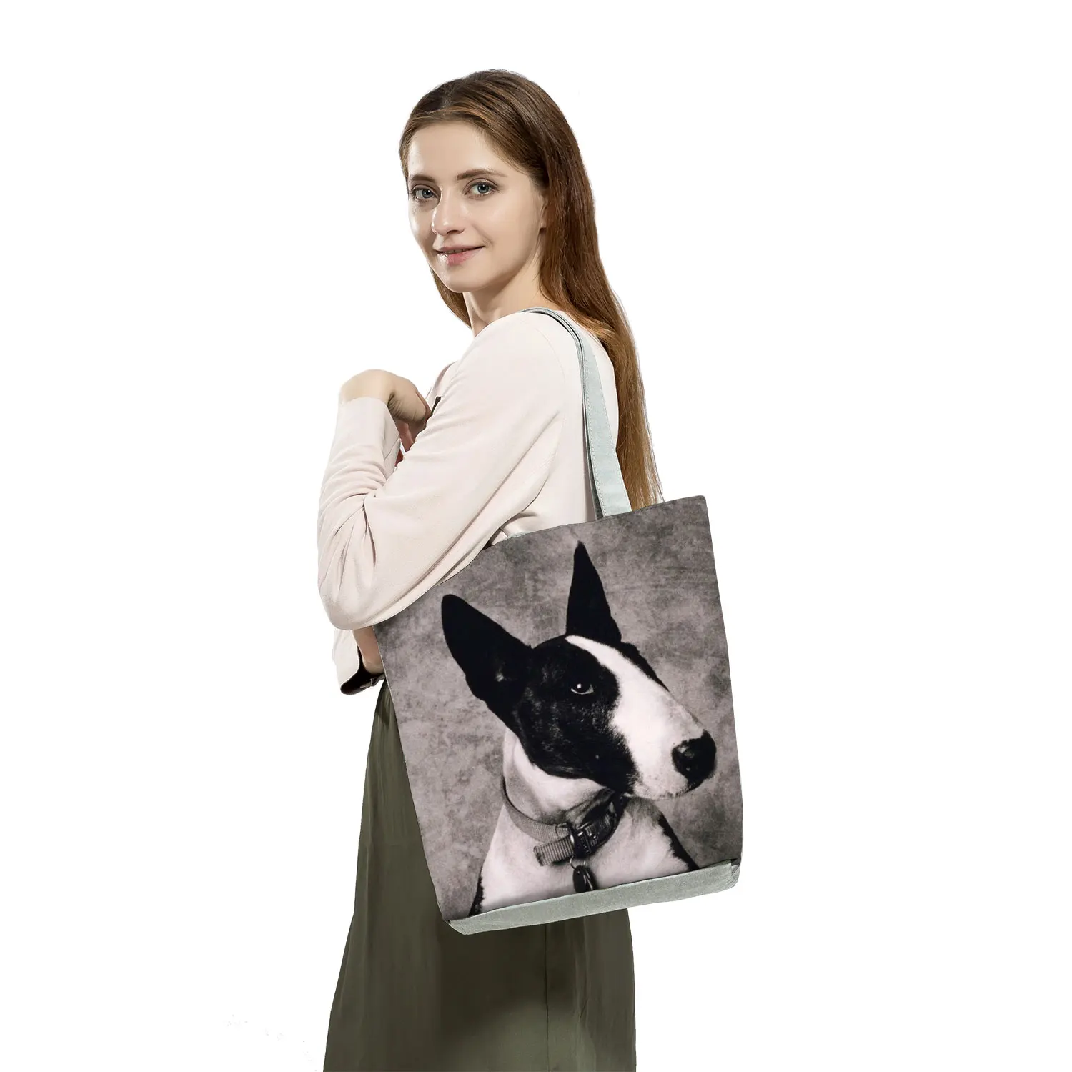 German Shepherd  Boston Terrier  Bulldog  Husky Dog Causal Totes Bag Women Handbag Ladies Shoulder Bags Reusable Shopping Bag