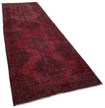 

135x381 Cm Red Handmade English Over Dyed Runner Rug-4x12 Ft