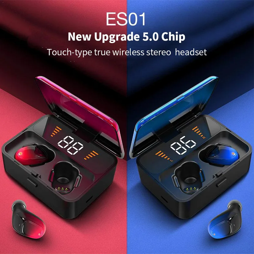 50 шт., комплект ES01, TWS, Bluetooth наушники V5.0, сенсорные беспроводные наушники, 9D, стерео, Спортивная, водонепроницаемая гарнитура