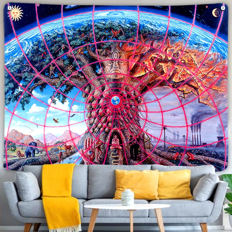 Poster Tapestry Tree of Life Wall Hanging Living Room Bedroom Blanket Beach Towel Fairytale Trippy Colorful Fantasy Decor |