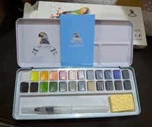 Meiliang-Juego de acuarelas sólidas, pinturas no tóxicas, caja de Metal portátil con paleta y pinceles pintura arte, 24/36 colores