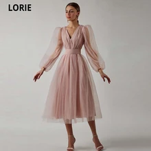 LORIE – robe De Soirée en Tulle, col en v, manches longues, ceinture cintrée, coupe cintrée dans le dos 