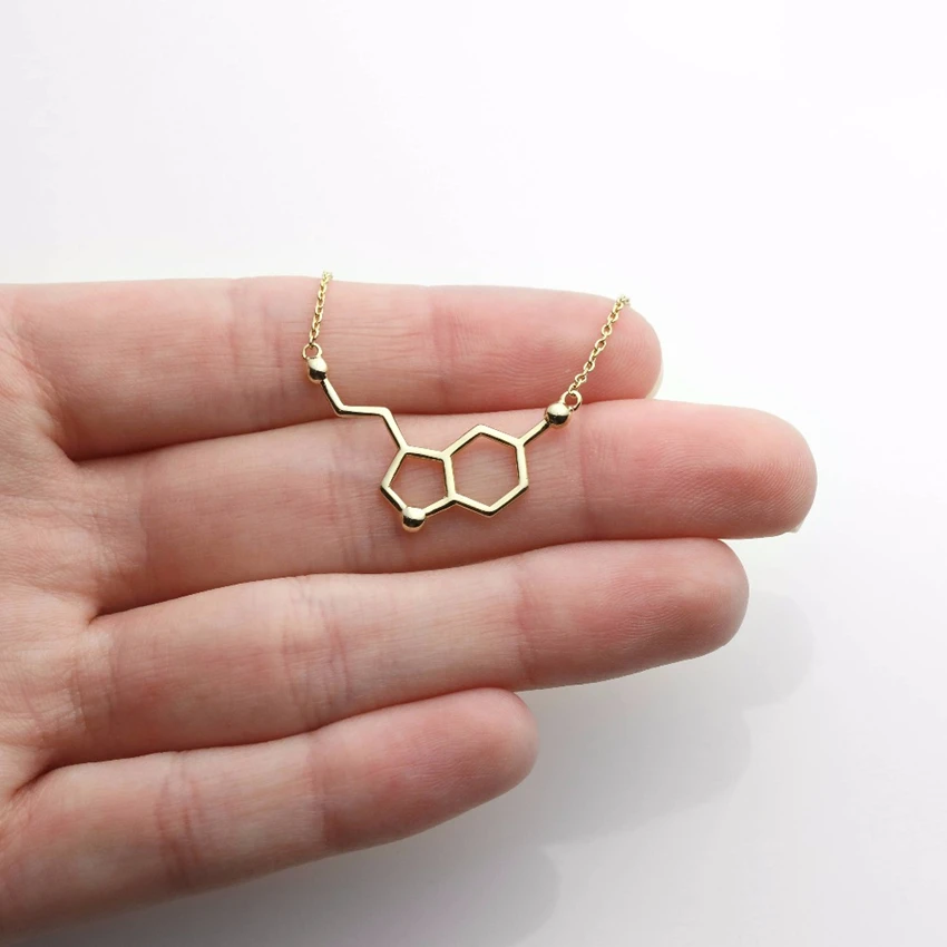Happy Hormone Serotonin Molecule Necklace Women Stainless Steel Pendant Student Scientific Jewelry Back to School First Day Gift | Украшения