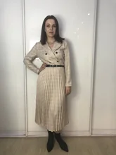 Plaid Dress Pleated-Belt Simplee Long-Sleeve Office Midi Vintage Women Elegant Ladies