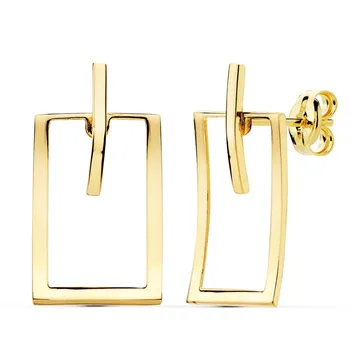 

18k gold earrings woman 20mm. Shape barroom rectangle openwork smooth edge close pressure