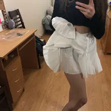 Surmiitro-Falda corta de gasa blanca y negra para mujer, Falda corta Coreana de cintura alta, plisada, Mini, estética, para verano, 2021