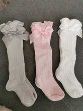 Calcetines de algodón con lazo para bebé y niña, medias transpirables antideslizantes para recién nacidos, calcetines de niñas bebé de 0 a 3 años, material barato