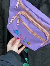 Mujer de dibujos animados lindo dinosaurio bordado Cintura amplia bolsa móvil Harajuku negro púrpura Banana Fanny Pack Bel Cantasi 186