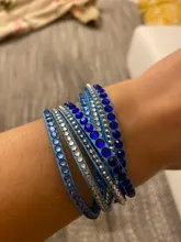Pulsera de cuero con diamantes de imitación para mujer, brazalete de cristal, varias capas, joyería, novedad de 2016