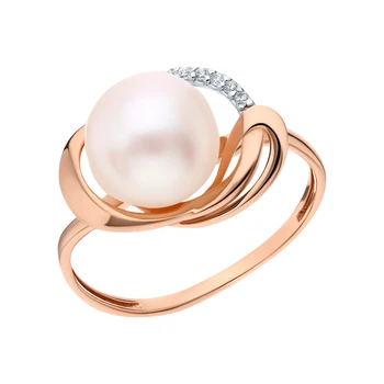 

Gold ring with cubic zirconia and pearls cultured sunlight sample 585