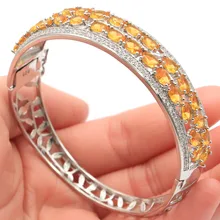 70x15 мм потрясающий большой 22,4 г Золотой Цитрин натуральный CZ женский серебряный браслет 7,5 дюймов