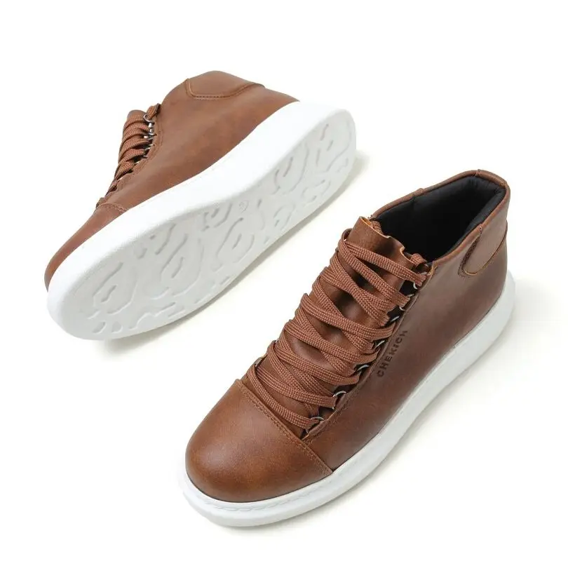 Chekich Men's Shoes Brown-Tan Non Leather Spring &amp Autumn Seasons Lace-Up Snow Ankle White Outsole Solid Unisex Women Boot Odorless High Top