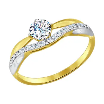 

Sokolov ring in yellow gold with cubic zirconia, fashion jewelry, 585, women's male