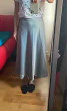 Marchitas de verano faldas mujer moda 2020 midi faldas Inglaterra Oficina satén alto cintura simple Falda larga elegante de las mujeres