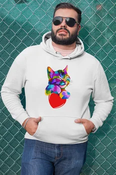 

Angemiel Wear Colorful Heart Wrapped Cat White Men 'S Hooded Sweatshirt