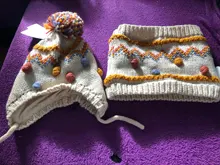Sombrero de punto con pompones y bufanda de punto infinity para bebé, Niña y niño, 2021
