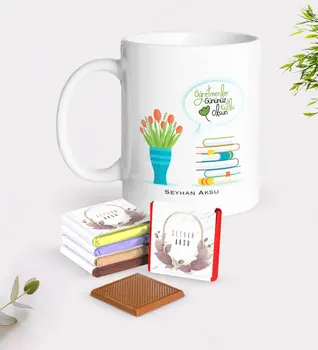 

Personalized Teachers Present-Day Happy White Mug and Chocolate Gift Seti-3