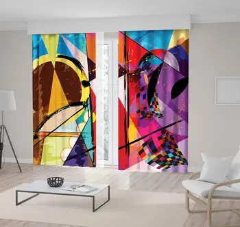 

Curtain Abstract Artwork with Paint Strokes Splashes and Geometric Lines Red Purple Blue Brown Colorful Print