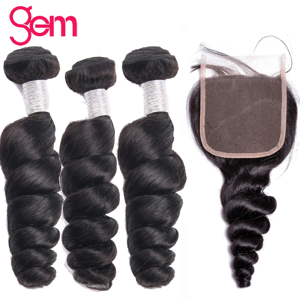 

Loose Wave Bundles With Closure Brazilian Hair Weave Human Hair Bundles With Closure Human Hair 3 / 4 Bundles Gem Remy Hair