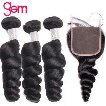 

Loose Wave Bundles With Closure Brazilian Hair Weave Human Hair Bundles With Closure Human Hair 3 / 4 Bundles Gem Remy Hair