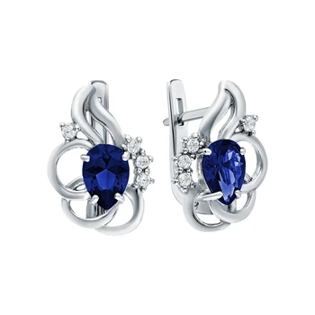 

Silver earrings with cubic zirconia and Sapphire synthetic sunlight sample 925