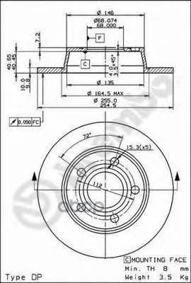 Диск Тормозной Задн Audi: A6 97-05, A6 Avant 97-05, Allroad 00-05 Brembo арт. 08.9084.11