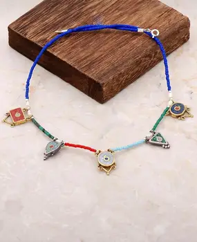 

agate, turquoise, amethyst, lapis lazuli, cultured pearl, coral, root emerald, mother of pearl handmade authentic necklace