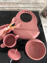 Juego de 5 uds. De cuencos de silicona para bebé, juegos de vasos, sin BPA, cuchara impermeable, alimentación antideslizante, tazón de silicona, vajilla, productos para bebé