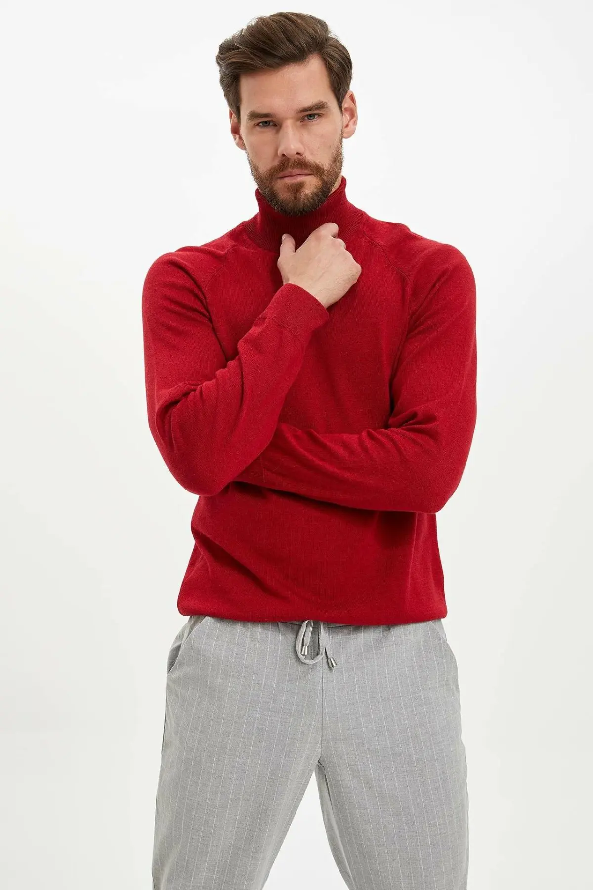 DeFacto Модные трикотажные пуловеры с отложным воротником, чистый цвет, повседневные Простые пуловеры с длинными рукавами, мужские осенние Новые пуловеры L1905AZ19WN