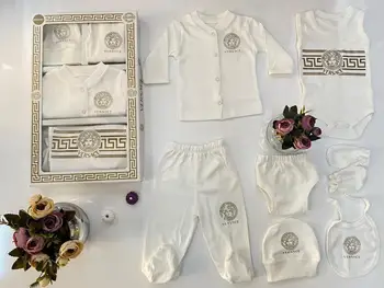 

Hot sale White Newborn Baby Girl Boy Clothes %100 cotton seven pieces 0-3 M newborn suit comes same as photo
