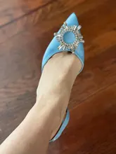 Zapatos de tacón alto con diamantes de imitación para mujer, calzado de seda satinada con punta puntiaguda, sin cordones, para boda, talla grande 41 42