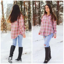 KarSaNy Boyfriend Oversized Shirt Plaid For Women Blouses And Tops Spring Loose Plaid