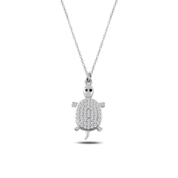 

Angemiel 925 Silver Zircon Stone Turtle Pendant-Rhodium Plated