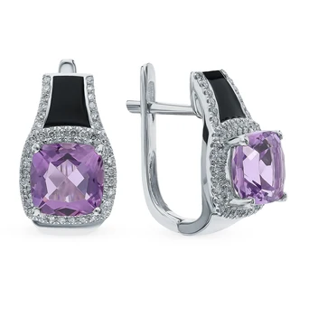 

Gold earrings with amethyst, enamel and diamonds sunlight sample 585