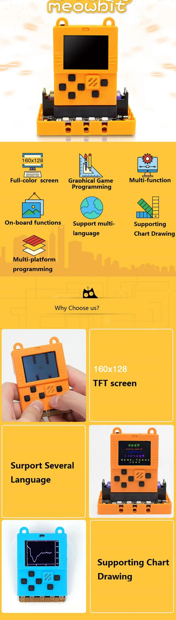 Elecrow Meowbit Codable консоль программируемые игровые консоли для microsoft Makecode Аркады с 1,8 дюймов 160x128 TFT цветной экран