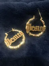 DOREMI-pendientes de aro de bambú de acero inoxidable, personalizables, con nombre, estilo bambú, con palabras llamativas