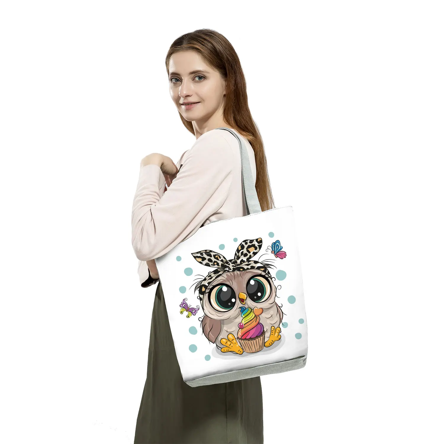 Cute Owl Print Handbag High Capacity Shopper Bag Cartoon Travel Beach Foldable Women Shoulder Bag ladies handbag,shoulder bag