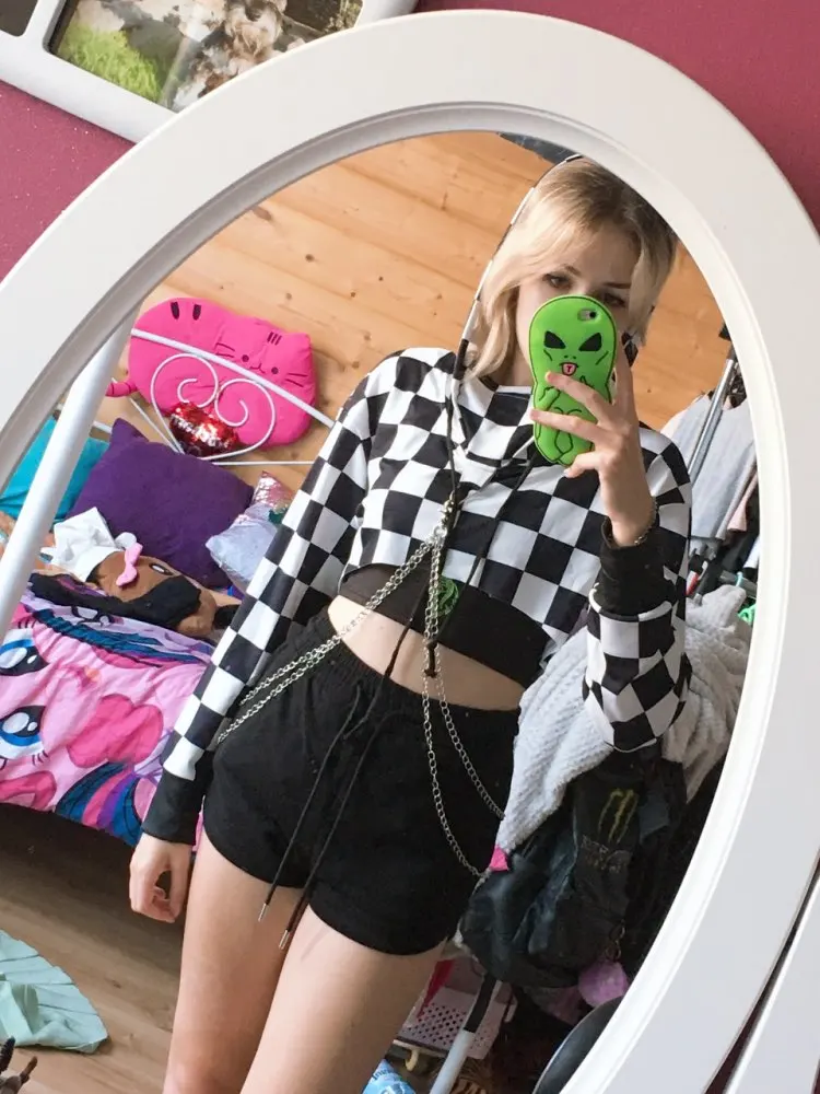 Harajuku Hoodie Crop Top  with chains photo review