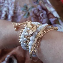 Tocona 6 unids/set de oro de moda cuentas de colores estrella perla multicapa con cuentas pulseras para las mujeres encanto regalo de joyas de fiesta 5483