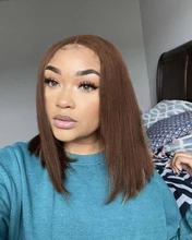 Peluca de Bob corto recta brasileña con encaje frontal, pelucas de cabello humano 4x4 con cierre de encaje, cabello Remy prearrancado, Density150