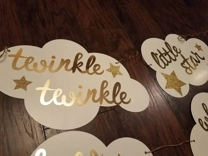 Пользовательский текст маленькая Мерцающая Звездочка s baby shower, маленькая Мерцающая Звездочка баннер, облачные вечерние украшения, поздравительная гирлянда, облачные баннеры