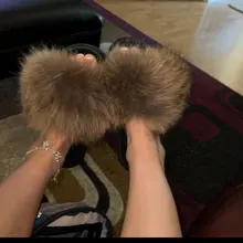 Zapatillas de piel de mapache esponjosa para mujer, chanclas planas de piel de zorro Real, sandalias deslizantes de pelo peludo para exteriores, zapatos increíbles para mujer