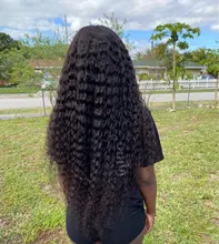 Pelucas rizadas de cabello humano de 30 pulgadas, pelo 13x6 con rizos profundos, onda de encaje, de cabello humano, brasileño, sin pegamento, nudos blanqueados pre-arrancados, para mujeres negras