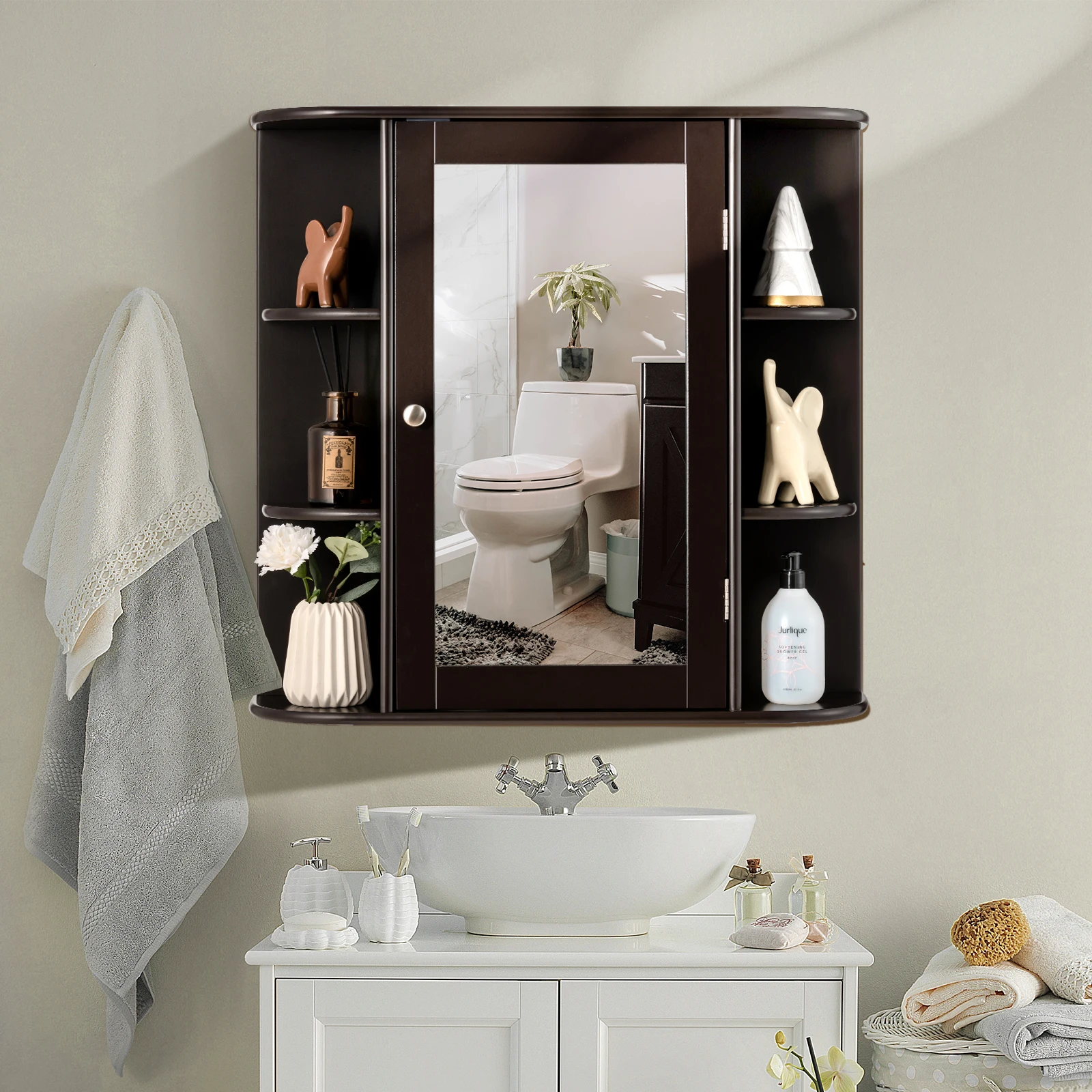 Mobiletto Con Specchio Da Bagno GIANTEX, Pensile 56x15x69 Cm, MDF, Ripiano Regolabile, Vari Colori