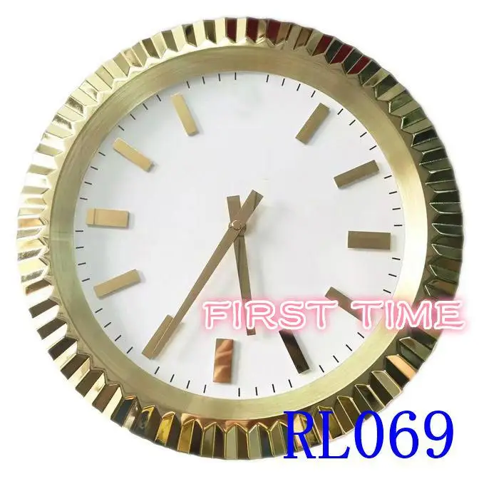 

new rlx metal wall clock luxury brand high quality home decoration stainless steel gold case white dial gold style