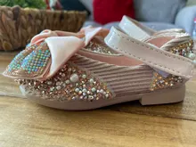 Zapatos de cuero con lazo de diamantes de imitación para niñas, zapatillas de baile de fiesta, zapatos planos de rendimiento para bebés y estudiantes, D785