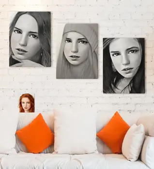 

Personalized 3'lü Women Charcoal Artistic Portrait Design Canvas Table Set 30x50cm-2