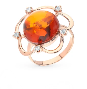 

Silver ring with cubic zirconia and amber sunlight sample 925