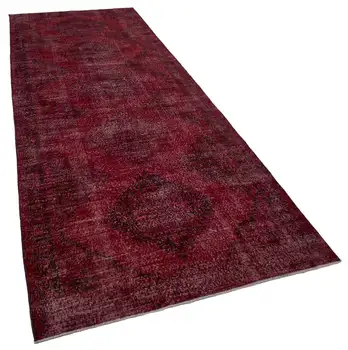 

147x383 Cm Red Handmade English Over Dyed Runner Rug-5x13 Ft