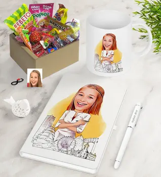 

Personalized Women 'S Architect Caricature Of Nostalgic Lezzetler Notebook Pen Mug Gift set